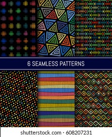 Seamless patterns set. Abstract geometric backgrounds. Vector illustration.