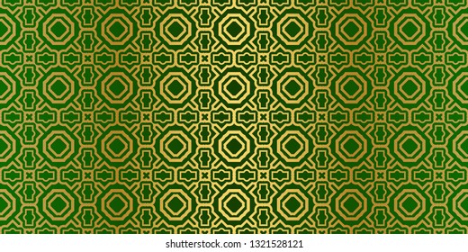 Seamless Patterns Set, Abstract Traditional Geometric Texture. Ornament For Interior Design, Greeting Cards, Birthday Or Wedding Invitations, Paper Print. Ethnic Background In East Style. Green gold.