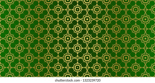 Seamless Patterns Set, Abstract Traditional Geometric Texture. Ornament For Interior Design, Greeting Cards, Birthday Or Wedding Invitations, Paper Print. Ethnic Background In East Style. Green gold.