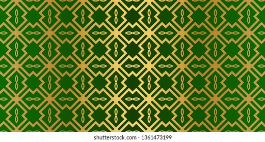 Seamless Patterns Set, Abstract Traditional Geometric Texture. Ornament For Interior Design, Greeting Cards, Birthday Or Wedding Invitations, Paper Print. Ethnic Background In East Style. Green gold.