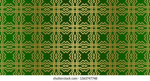 Seamless Patterns Set, Abstract Traditional Geometric Texture. Ornament For Interior Design, Greeting Cards, Birthday Or Wedding Invitations, Paper Print. Ethnic Background In East Style. Green gold.