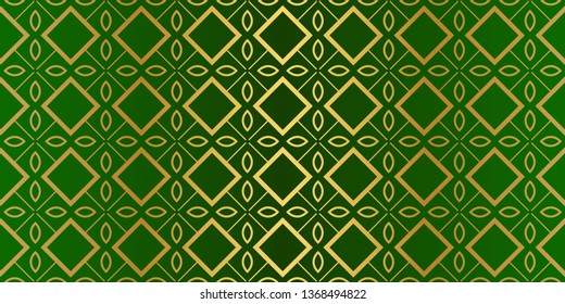 Seamless Patterns Set, Abstract Traditional Geometric Texture. Ornament For Interior Design, Greeting Cards, Birthday Or Wedding Invitations, Paper Print. Ethnic Background In East Style. Green gold.