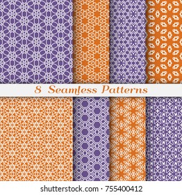 Seamless patterns set in arabian style. Stylish graphic colorful geometric seamless backgrounds collections, line art. Tribal ethnic ornament, vector illustration