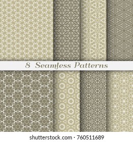Seamless patterns set in arabian style. Stylish graphic colorful geometric seamless backgrounds collections, line art. Tribal ethnic ornament, vector illustration