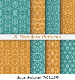 Seamless patterns set in arabian style. Stylish graphic colorful geometric seamless backgrounds collections, line art. Tribal ethnic ornament, vector illustration