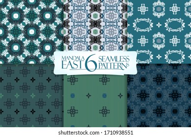 Seamless patterns set with arabic ornaments. Textile or paper prints collection, vector illustration
