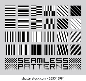 Seamless patterns set, black and white vector backgrounds collection.