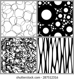 Seamless patterns set, black and white vector backgrounds collection. 