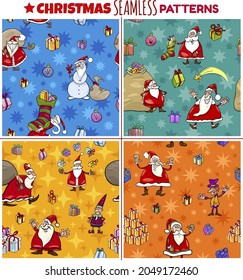 Nahtlose Muster mit Cartoon Santa Claus und Weihnachtsfiguren für Packungen oder Papierpackungen