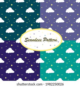 Seamless patterns set. Clouds and stars on the sky in the night