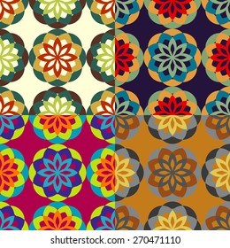Seamless patterns from a set of colored symmetric stylized flowers