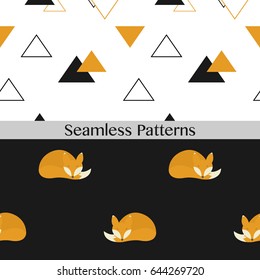 Seamless patterns set with cute foxes. Vector illustration.