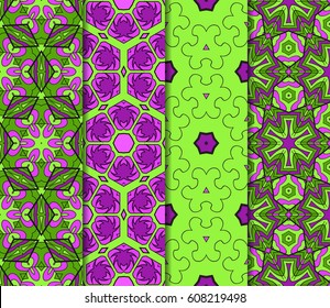 Seamless patterns set. Decorative ethnic color floral ornament. vector illustration. oriental design for print, wallpaper, decor, fabric, textile