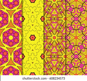 Seamless patterns set. Decorative ethnic color floral ornament. vector illustration. oriental design for print, wallpaper, decor, fabric, textile