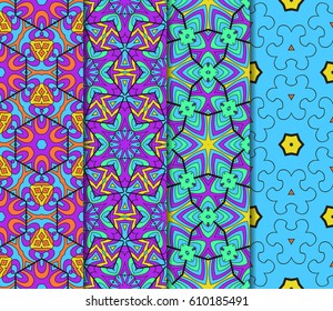Seamless patterns set. Decorative ethnic color floral ornament. vector illustration. oriental design for print, wallpaper, decor, fabric, textile Seamless patterns set. Decorative ethnic color floral ornament. vector illustration. oriental design for print, wallpaper, decor, fabric, textile