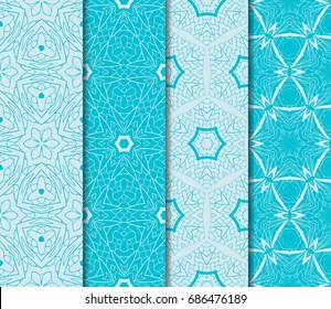 Seamless patterns set. decorative ethnic floral ornament. vector illustration. oriental design for print, wallpaper, decor, fabric, textile. blue color