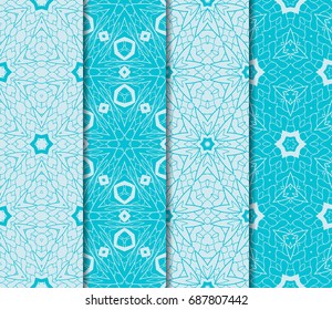 Seamless patterns set. decorative ethnic floral ornament. vector illustration. oriental design for print, wallpaper, decor, fabric, textile. blue color