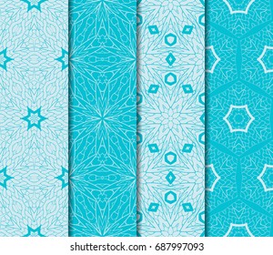 Seamless patterns set. decorative ethnic floral ornament. vector illustration. oriental design for print, wallpaper, decor, fabric, textile. blue color