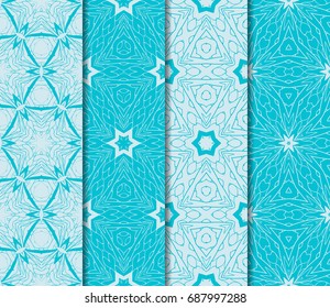 Seamless patterns set. decorative ethnic floral ornament. vector illustration. oriental design for print, wallpaper, decor, fabric, textile. blue color