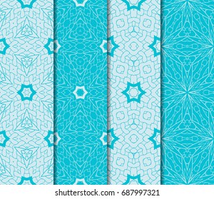 Seamless patterns set. decorative ethnic floral ornament. vector illustration. oriental design for print, wallpaper, decor, fabric, textile. blue color