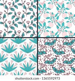 Seamless patterns set with decorative flowers