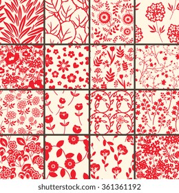 Seamless patterns set with decorative flowers