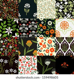 Seamless patterns set with flowers