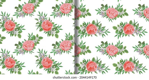 Seamless Patterns set with flowers and greenery
