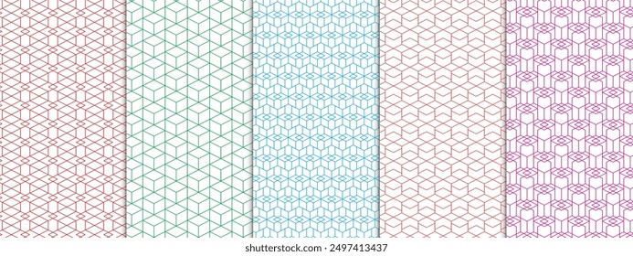 Seamless patterns set. Geometric background. Vector illustration.