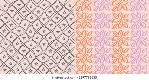 Nahtlose Muster gesetzt. Geometrische, bunte Hintergründe für Bettwäsche, Tischdecken, Öltuch oder anderes Stoffdesign