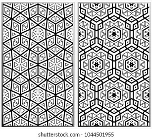 Seamless patterns set. Geometric ornaments. Abstract backgrounds. Vector illustration.