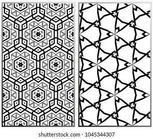 Seamless patterns set. Geometric ornaments. Abstract backgrounds. Vector illustration.