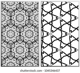 Seamless patterns set. Geometric ornaments. Abstract backgrounds. Vector illustration.