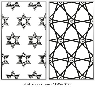 Seamless patterns set. Geometric ornaments. Abstract backgrounds. Vector illustration.