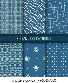 Seamless patterns set. Geometric ornaments. Abstract backgrounds. Vector illustration.