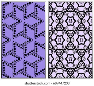 Seamless patterns set. Geometric ornaments. Abstract backgrounds. Vector illustration.