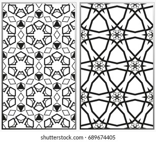 Seamless patterns set. Geometric ornaments. Abstract backgrounds. Vector illustration.