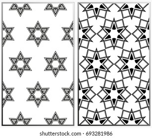 Seamless patterns set. Geometric ornaments. Abstract backgrounds. Vector illustration.