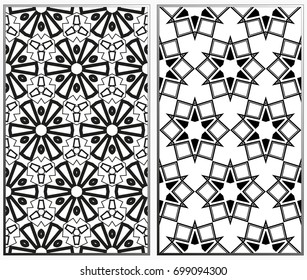 Seamless patterns set. Geometric ornaments. Abstract backgrounds. Vector illustration.