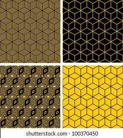 Seamless patterns set. Geometric textures with optical illusion effect. Vector art.