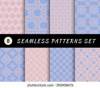 Seamless patterns set. Geometric textures and abstract backgrounds. 