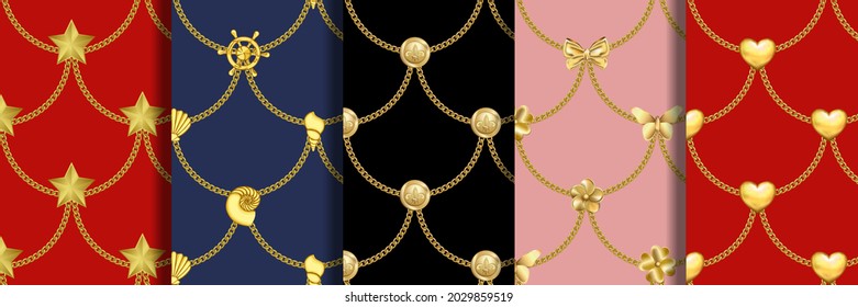 Seamless patterns set with gold chains