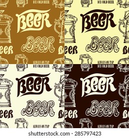 Seamless patterns set with label for beer