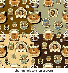 Seamless patterns set with label for beer.Vintage style.