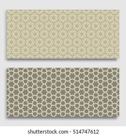 Seamless patterns set, lace borders with repeating hexagonal texture. Seamless geometric line backgrounds for wallpapers, banners, business cards, invitations. Ethnic arabic, indian, turkish ornament