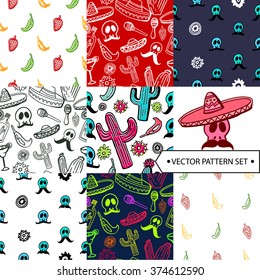 Seamless patterns set. Mexican motives.