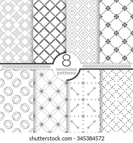 Seamless patterns set. Modern stylish textures. Regularly repeating elegant geometric ornaments. Rhombus. Cross. Dot. Vector element of graphical design