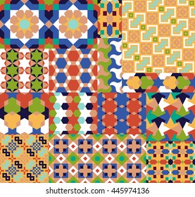Seamless patterns Set in Moroccan Arabic style. Islamic traditional ornament. Vector illustration