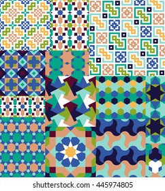 Seamless patterns Set in Moroccan Arabic style. Islamic traditional ornament. Vector illustration