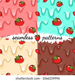 Seamless patterns set. Strawberry set.